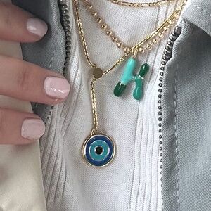 Bubble H Gold and Turquoise Necklace